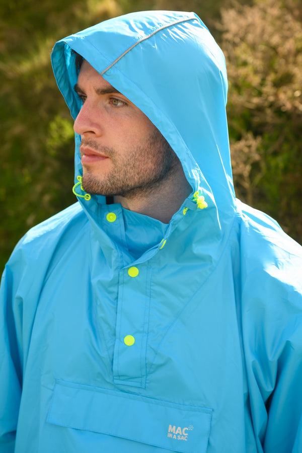 Mac in a Sac Adults Waterproof Breathable Windproof Unisex Packable Poncho-NEON BLUE - Borderland Muff