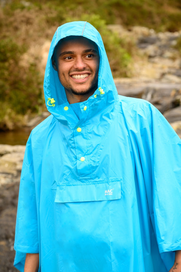 Mac in a Sac Adults Waterproof Breathable Windproof Unisex Packable Poncho-NEON BLUE - Borderland Muff