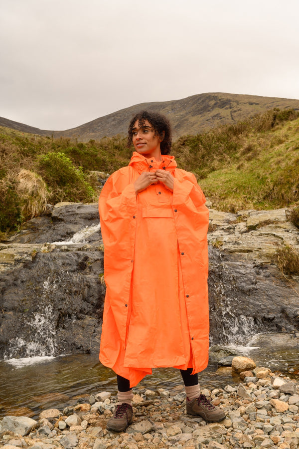 Mac in a Sac Adults Waterproof Breathable Windproof Packable Poncho-NEON ORANGE - Borderland Muff