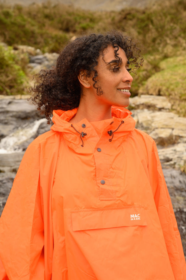 Mac in a Sac Adults Waterproof Breathable Windproof Packable Poncho-NEON ORANGE - Borderland Muff