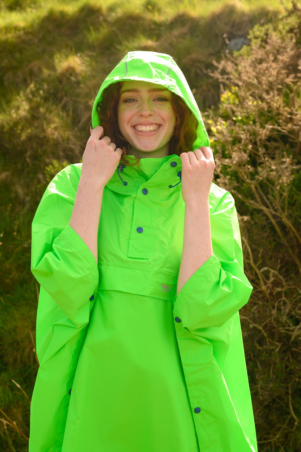 Mac in a Sac Adults Waterproof Breathable Windproof Packable  Poncho-NEON GREEN - Borderland Muff