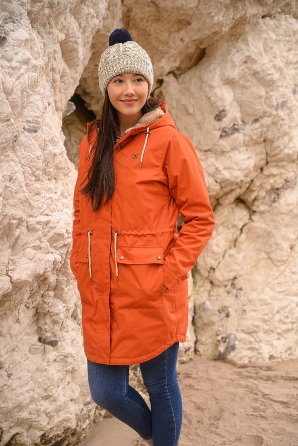 Lighthouse Isobel 3/4 Length Faux Fur Lined Waterproof Coat-BURNT ORANGE - Borderland Muff