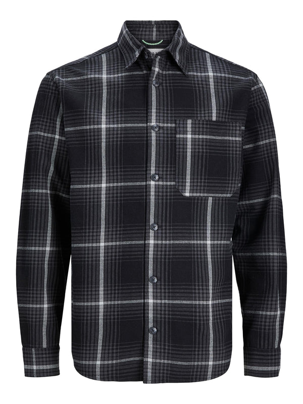 Jack & Jones JCOBLACK Check Long Sleeve Overshirt-BLACK - Borderland Muff