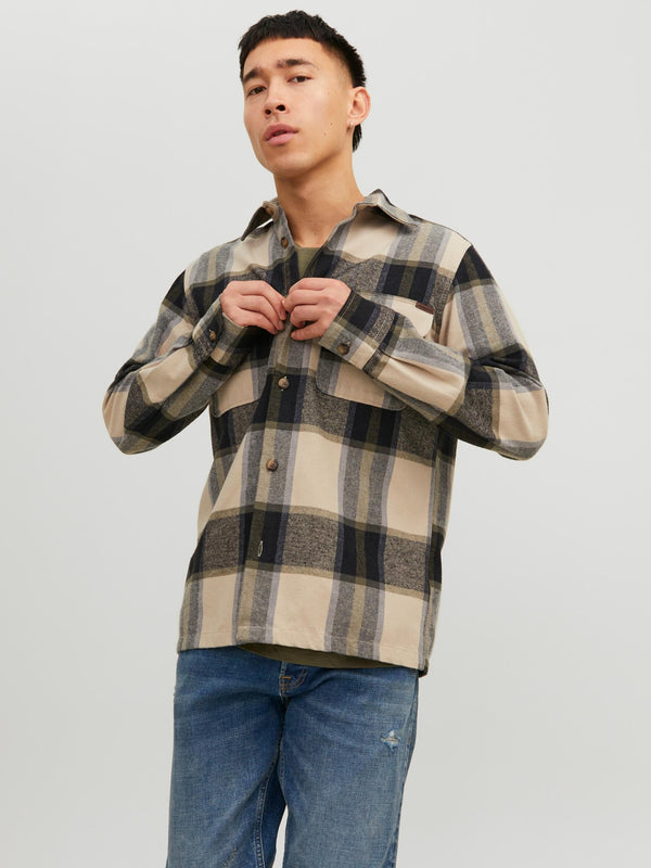 Jack & Jones JJDARREN Flannel Overshirt-MOONBEAM - Borderland Muff