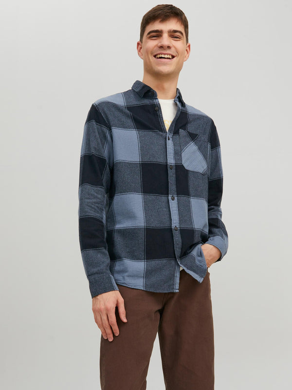 Jack & Jones Owen Long Sleeve Check Comfort Shirt-NAVY BLAZER - Borderland Muff