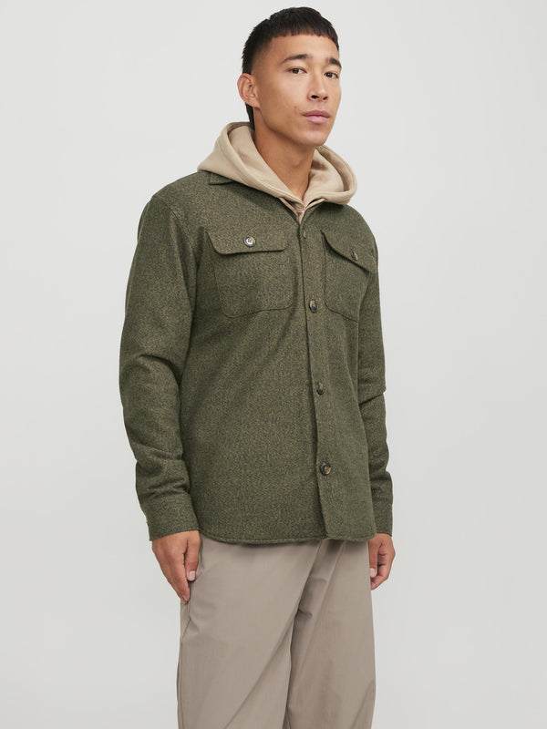 Jack & Jones Darren Melange Lined Overshirt-OLIVE - Borderland Muff