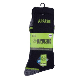 Apache 3 Pack Mens Burlington Breathable Anti Bacterial Work Socks-BLACK - Borderland Muff