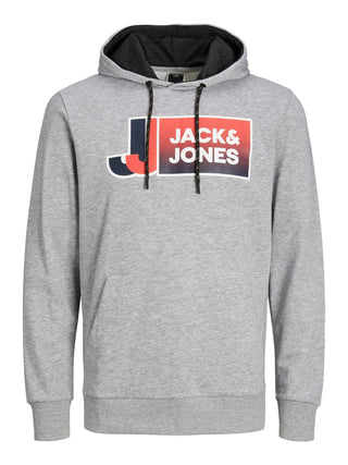 Jack & Jones LOGAN Plus Size Overhead Hoody-LIGHT GREY - Borderland Muff