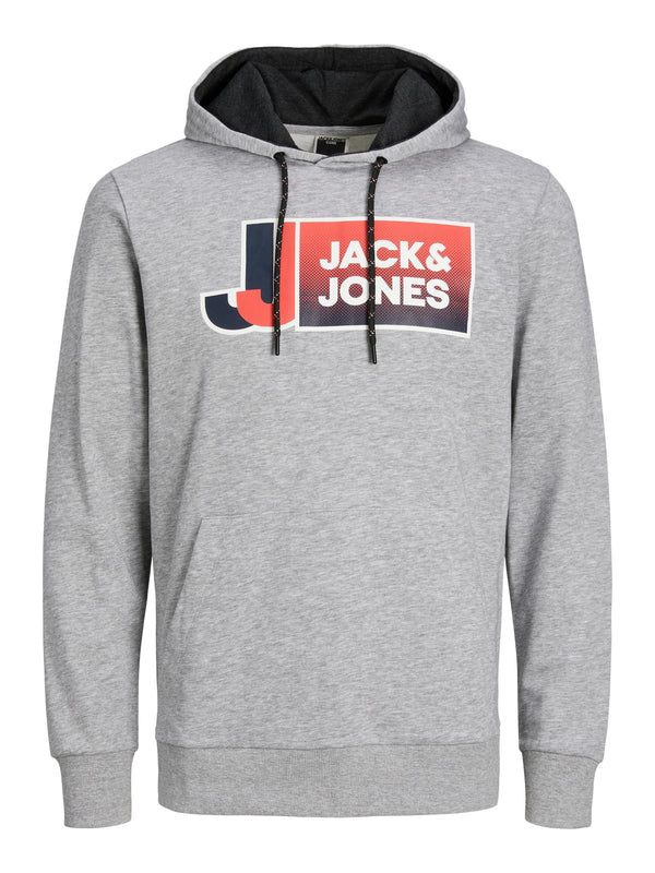 Jack & Jones LOGAN Plus Size Overhead Hoody-LIGHT GREY - Borderland Muff