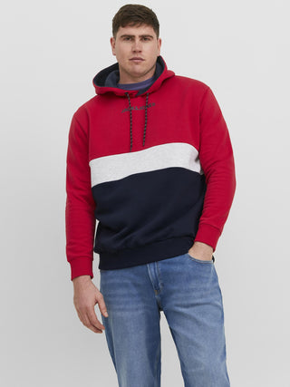Jack & Jones Reid Plus Size Hooded Sweat-TANGO RED - Borderland Muff
