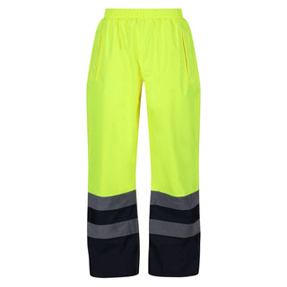 Regatta Pro Hi Vis Waterproof Breathable Windproof Overtrousers-HIVIZ YELNVY - Borderland Muff