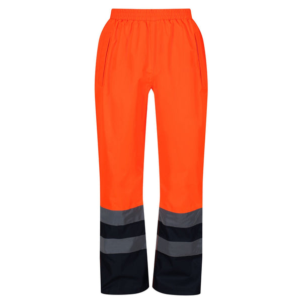 Regatta Pro Hi Vis Waterproof Breathable Windproof Overtrousers-HIVIZ ORANVY - Borderland Muff