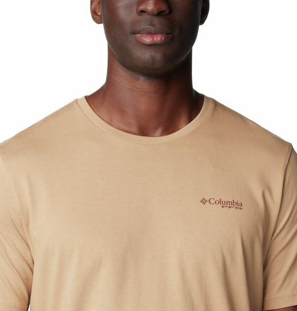 Columbia Mens North Cascade Comfort Stretch Logo Tee-YELLOW - Borderland Muff