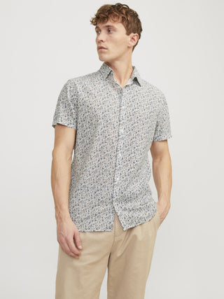 Jack & Jones Blasummer Print Short Sleeve Shirt-WHITE - Borderland Muff