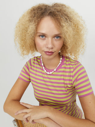 JJXX Gigi Stretch Fit Striped Tee -ROSE - Borderland Muff