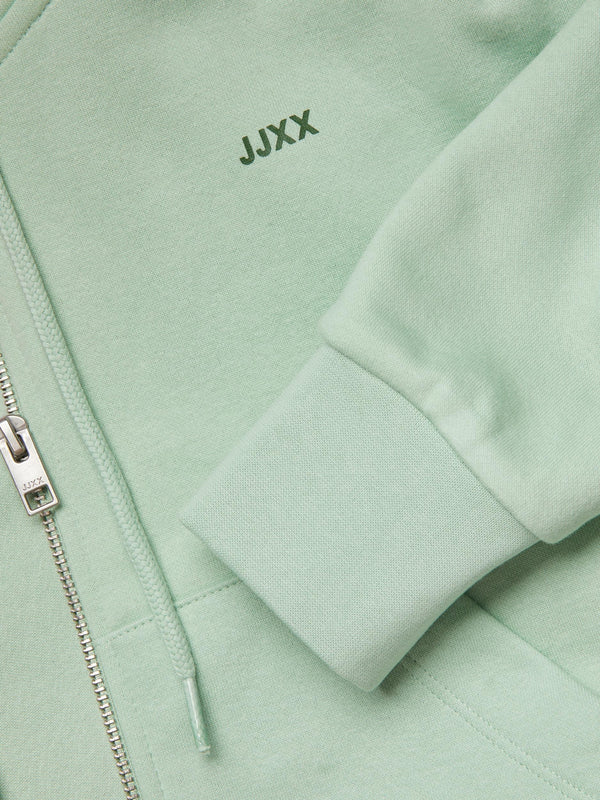 JJXX Abbie Long Sleeve Crop Full Zip Hooded Sweat-JADE - Borderland Muff