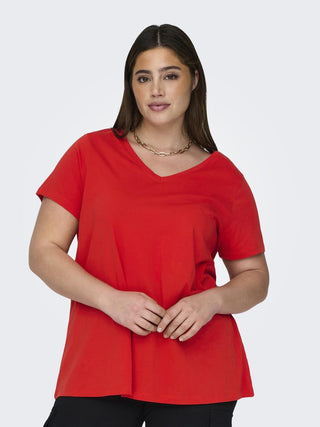 Only Carmakoma Carbonnie Plus Size Ladies Short Sleeve Tee-SCARLET