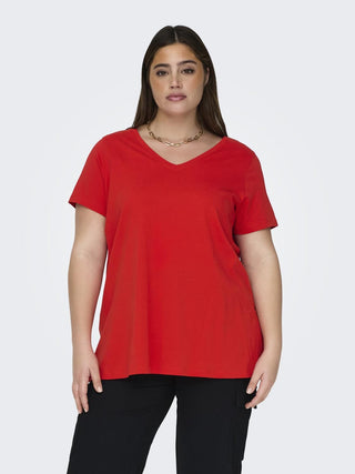 Only Carmakoma Carbonnie Plus Size Ladies Short Sleeve Tee-SCARLET