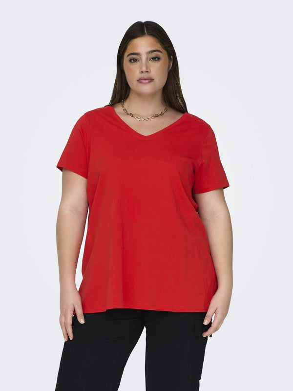Only Carmakoma Carbonnie Plus Size Ladies Short Sleeve Tee-SCARLET - Borderland Muff