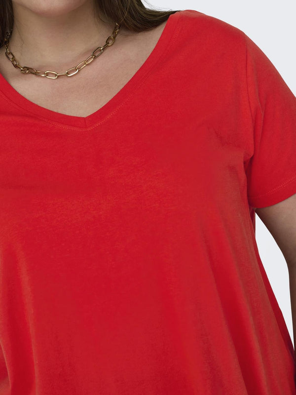 Only Carmakoma Carbonnie Plus Size Ladies Short Sleeve Tee-SCARLET - Borderland Muff