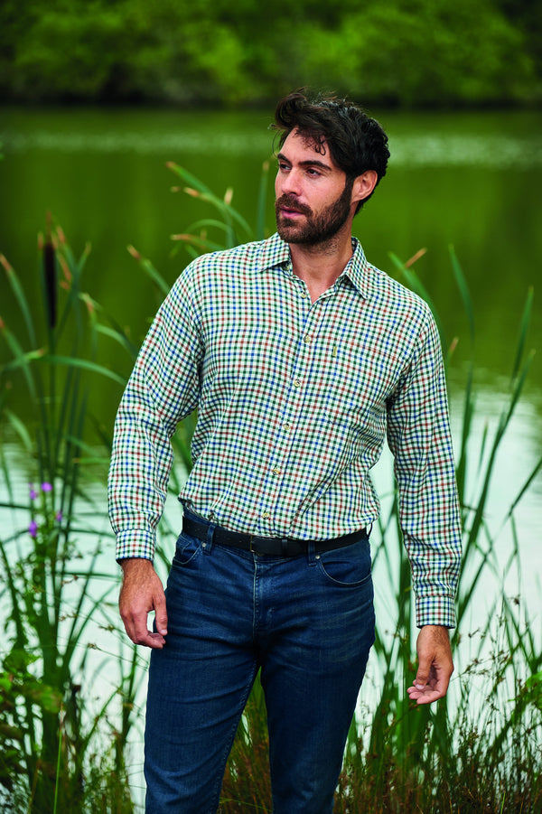 Champion Mens York Long Sleeve Check Shirt-BROWN - Borderland Muff