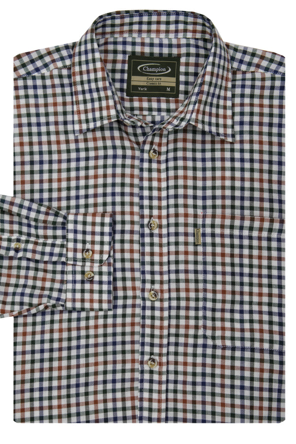 Champion Mens York Long Sleeve Check Shirt-BROWN - Borderland Muff
