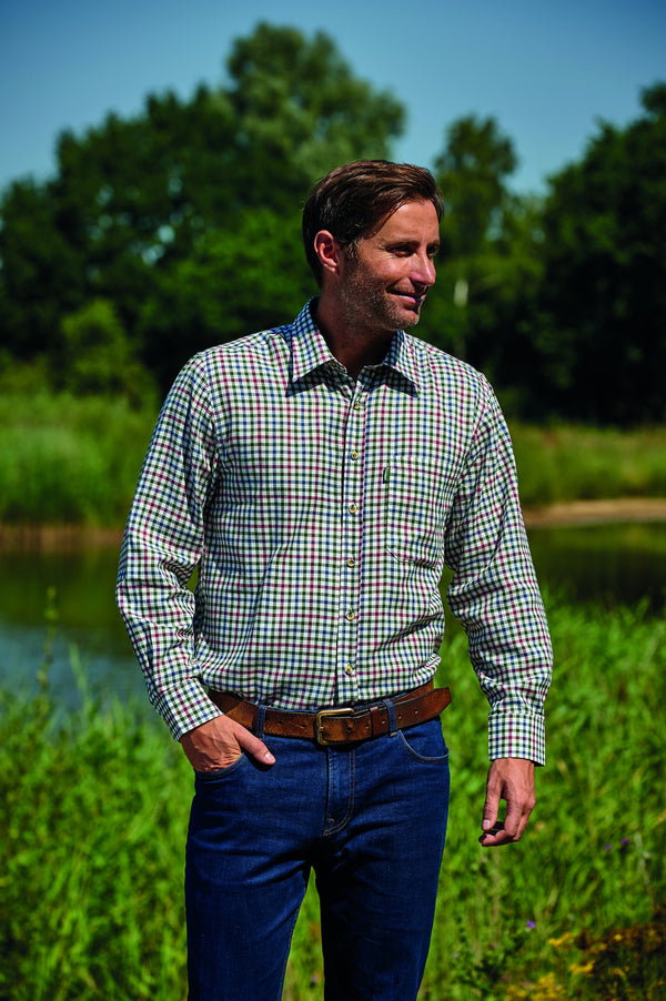 Champion Mens York Long Sleeve Check Shirt-WINE - Borderland Muff