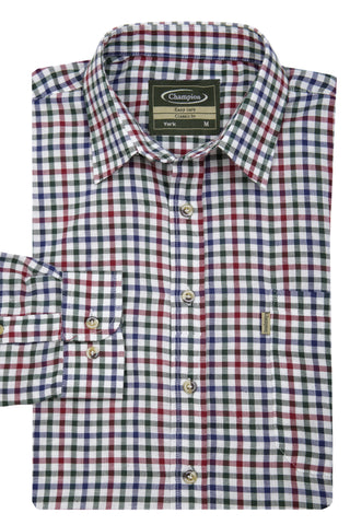 Champion Mens York Long Sleeve Check Shirt-WINE - Borderland Muff