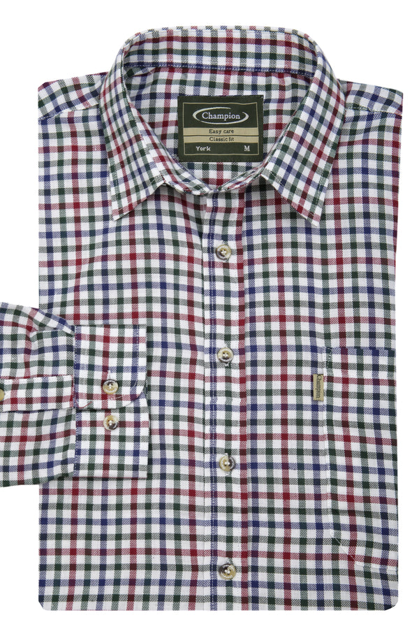 Champion Mens York Long Sleeve Check Shirt-WINE - Borderland Muff