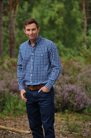 Champion Mens Ashbourne Long Sleeve Check Shirt-BLUE - Borderland Muff