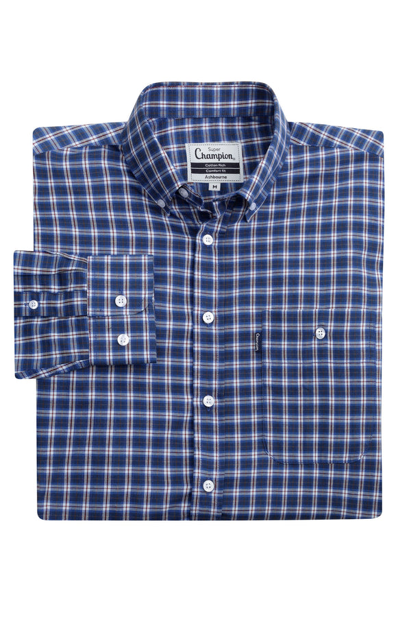 Champion Mens Ashbourne Long Sleeve Check Shirt-BLUE - Borderland Muff