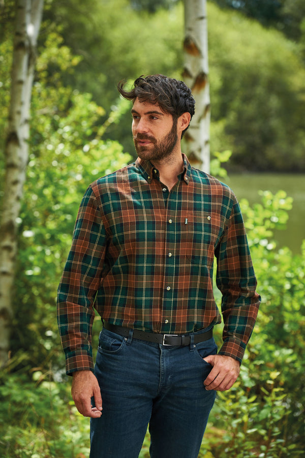 Champion Mens Dorchester Long Sleeve Check Shirt-GREEN - Borderland Muff