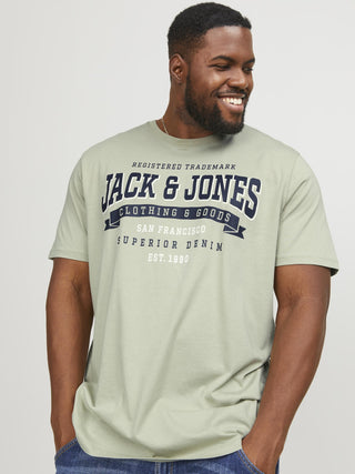 Jack & Jones Logo Plus Size Regular Fit Tee-SAGE - Borderland Muff