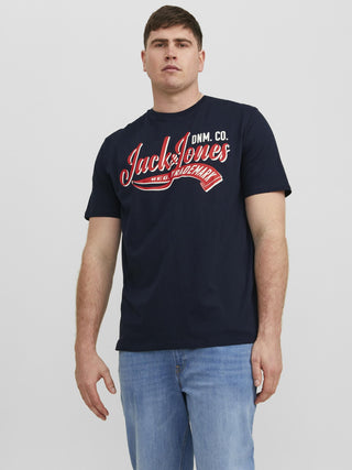 Jack & Jones Logo Plus Size Regular Fit Tee-NAVY BLAZER