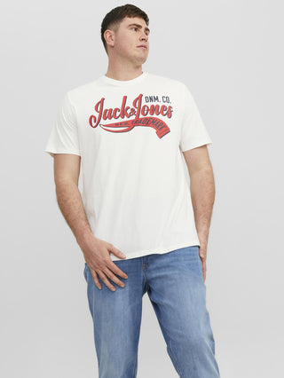 Jack & Jones Logo Plus Size Regular Fit Tee-CLOUD DANCER - Borderland Muff