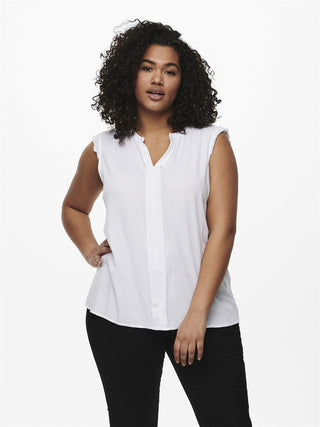 Only Carmakoma Ladies Carmumi Plus Size Sleeveless Top-WHITE - Borderland Muff