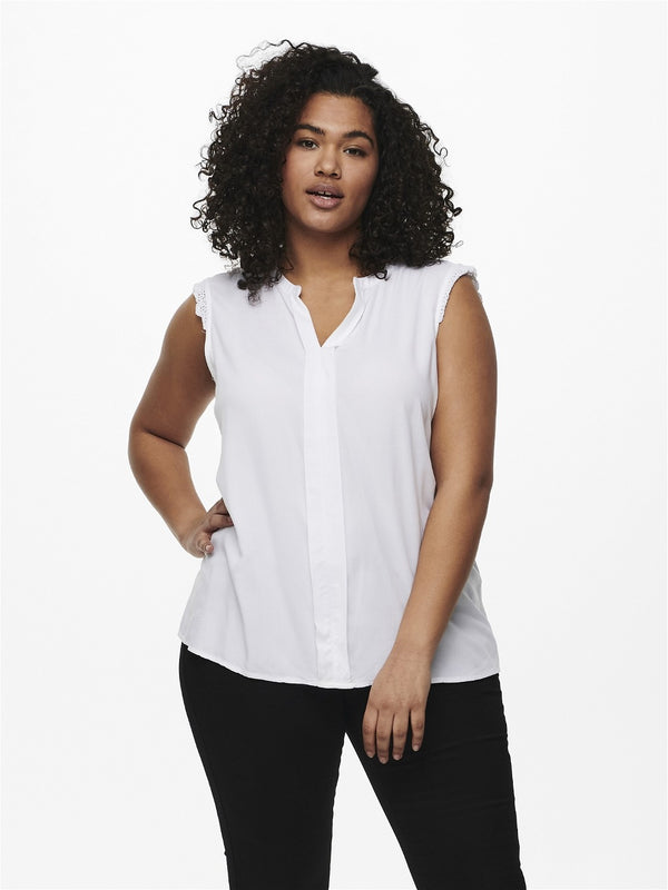 Only Carmakoma Ladies Carmumi Plus Size Sleeveless Top-WHITE - Borderland Muff