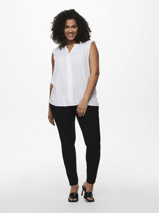 Only Carmakoma Ladies Carmumi Plus Size Sleeveless Top-WHITE - Borderland Muff
