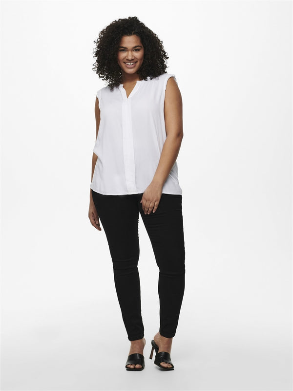 Only Carmakoma Ladies Carmumi Plus Size Sleeveless Top-WHITE - Borderland Muff