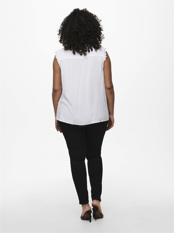 Only Carmakoma Ladies Carmumi Plus Size Sleeveless Top-WHITE - Borderland Muff
