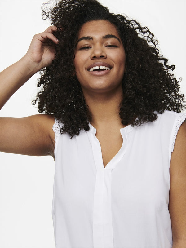 Only Carmakoma Ladies Carmumi Plus Size Sleeveless Top-WHITE - Borderland Muff