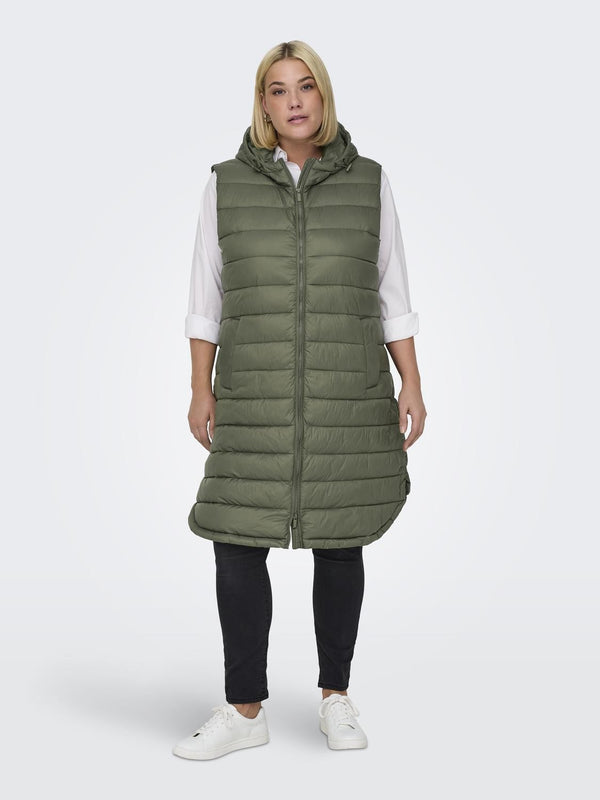 Only Carmakoma Ladies Plus Size Carwespa Long Hooded Bodywarmer-OLIVE - Borderland Muff