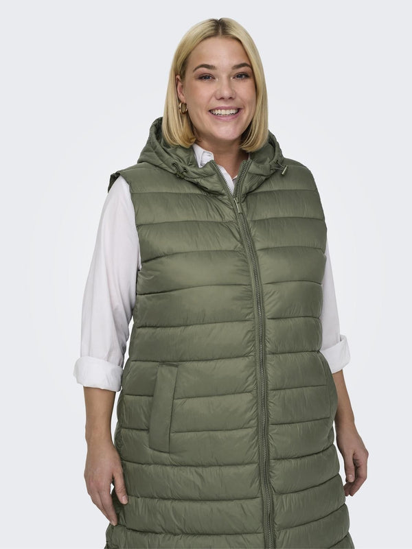 Only Carmakoma Ladies Plus Size Carwespa Long Hooded Bodywarmer-OLIVE - Borderland Muff