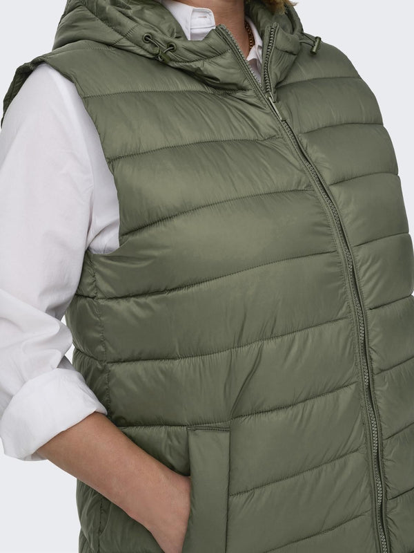 Only Carmakoma Ladies Plus Size Carwespa Long Hooded Bodywarmer-OLIVE - Borderland Muff