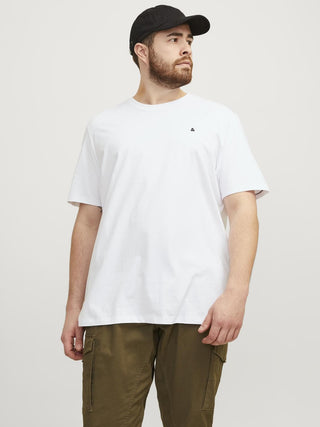 Jack & Jones Paulos Mens Plus Size 100% Cotton Short Sleeve T-Shirt-WHITE - Borderland Muff