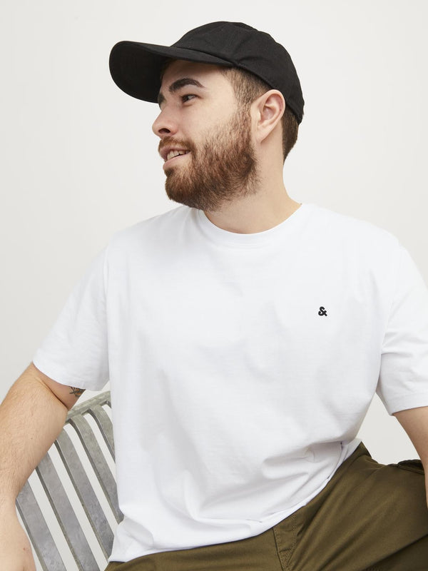 Jack & Jones Paulos Mens Plus Size 100% Cotton Short Sleeve T-Shirt-WHITE - Borderland Muff