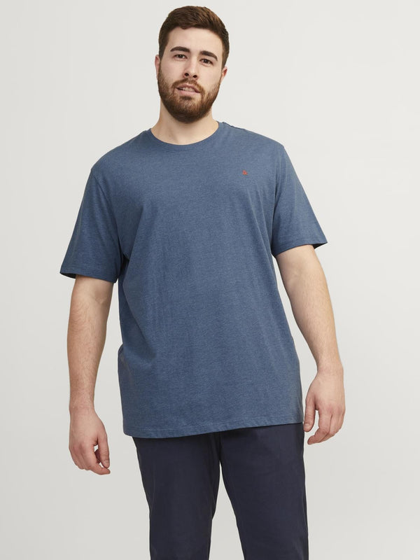 Jack & Jones Paulos Mens Plus Size 100% Cotton Short Sleeve T-Shirt-DENIM BLUE - Borderland Muff