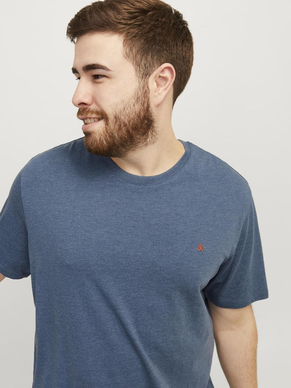 Jack & Jones Paulos Mens Plus Size 100% Cotton Short Sleeve T-Shirt-DENIM BLUE - Borderland Muff