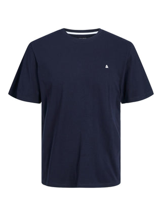 Jack & Jones Paulos Mens Plus Size 100% Cotton Short Sleeve T-Shirt-NAVY BLAZER - Borderland Muff