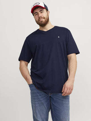 Jack & Jones Paulos Mens Plus Size 100% Cotton Short Sleeve T-Shirt-NAVY BLAZER - Borderland Muff